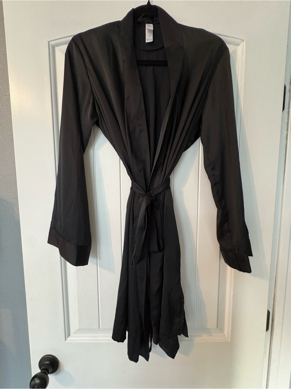stars above Black Satin Wrap Robe with Waist Tie